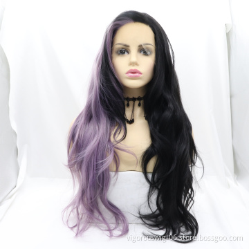 Vigorous 150% Density Lace Wigs Body Wave Black Purple Synthetic Lace Front Wig Transparent Swiss Long Lace Front Synthetic wig